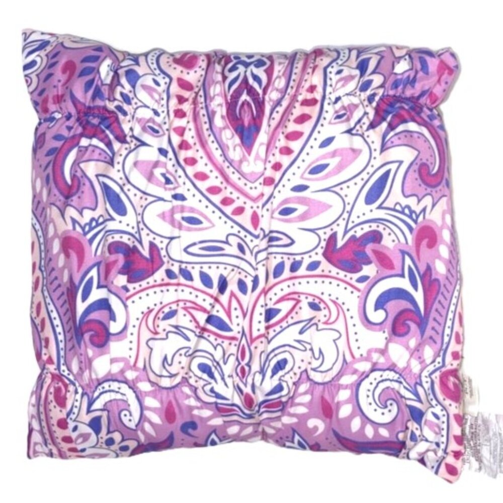 SANCTUARY Paisley Accent Pillow  Ruched Purple Pink White 18 x 18 inches